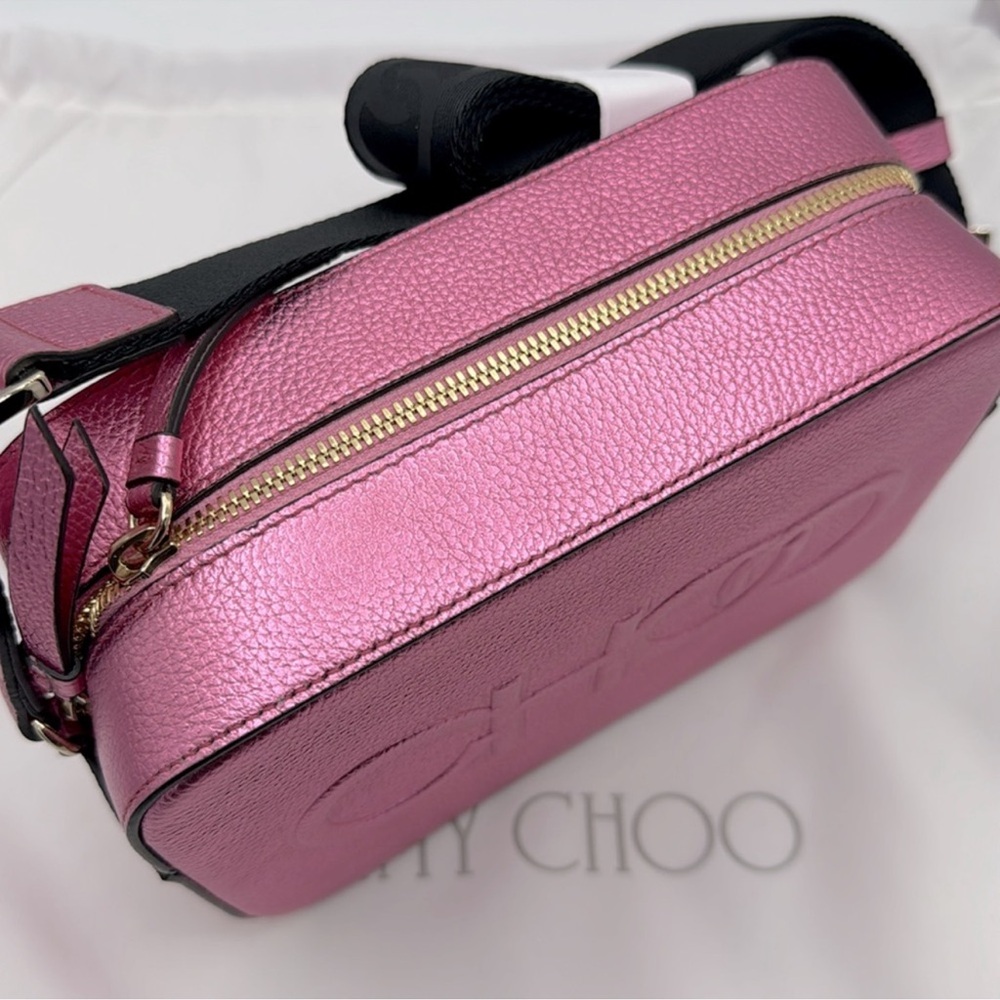 NWT Jimmy Choo Peony Pink Metallic Leather Camera Crossbody - Picture 9 of 12